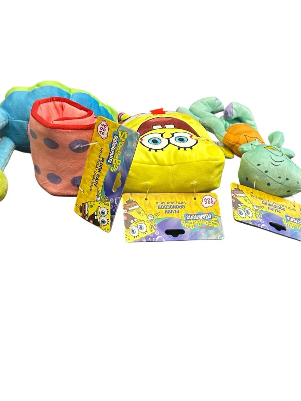 SpongeBob Dog Toy Lot Plush Squeaker Rope Tug Treat Dispenser Gary Squidward New
